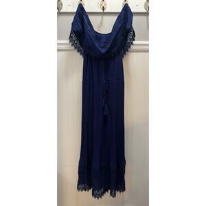 Signature I Studio Off Shoulder Maxi Dress Blue Women’s Medium Crochet Tassels